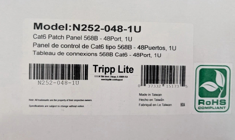 Tripp-Lite N252-048-IU 48-Port Cat6 Patch Panel