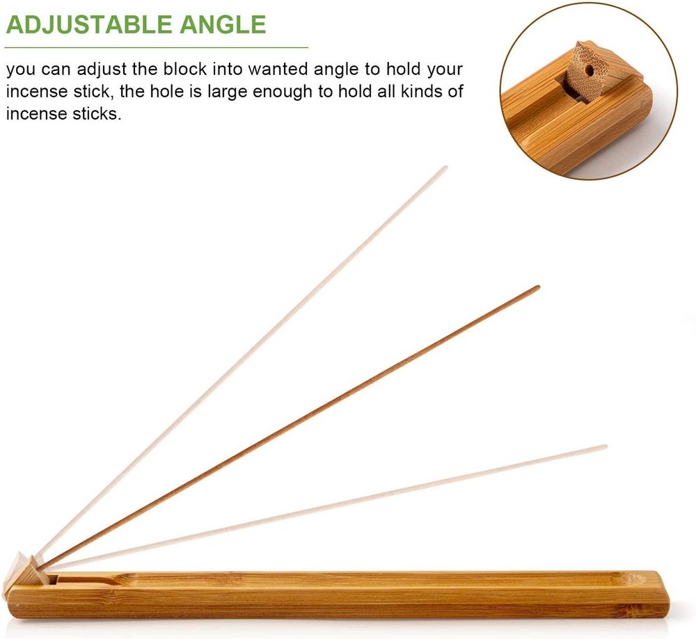 Bamboo Wood Incense Holder for Sticks with Adjustable Angle, Burner...