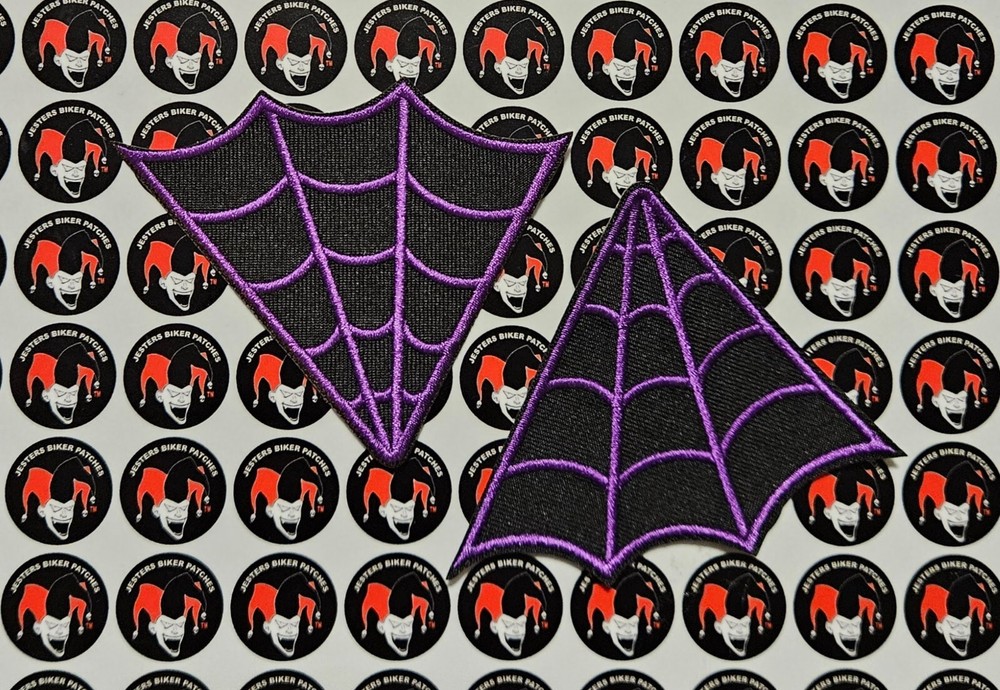 Spider Web Collar Set Embroidered Patch Purple on Black SW005