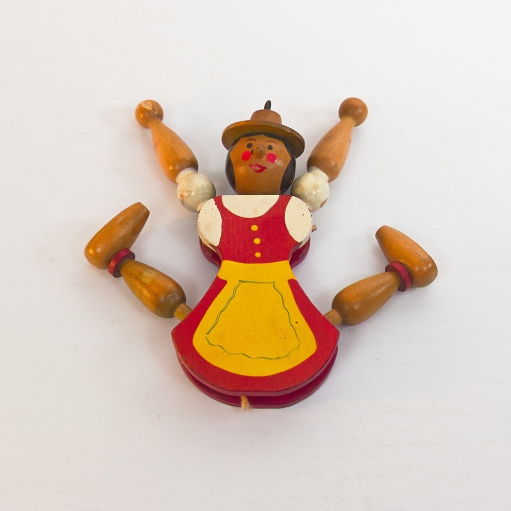 Vintage Wooden Puppet String Jumping Jack Pull Toy