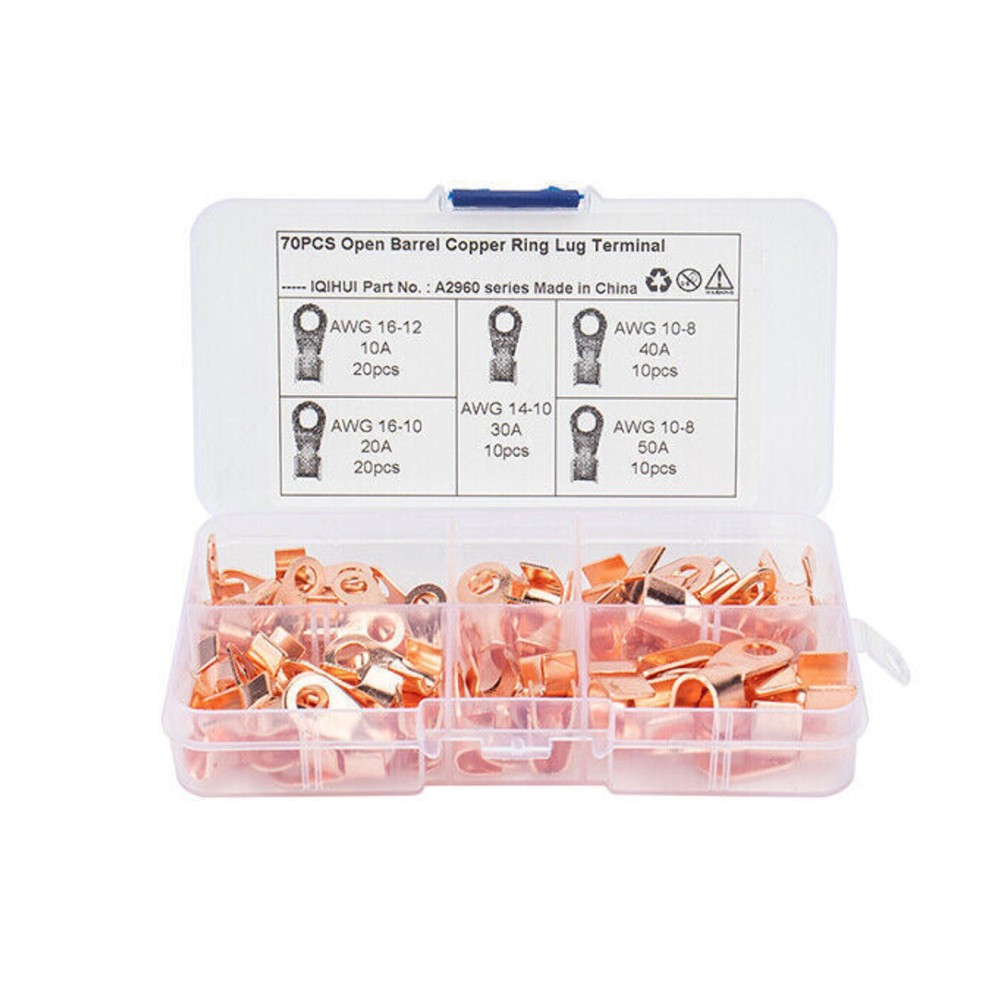 70PCS Ring Lug Terminals Assortment Kit Wire Crimp Connector Ring Lug Terminal