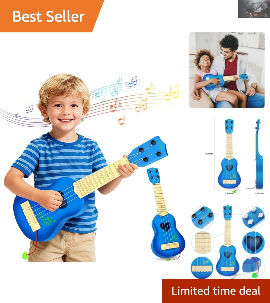 Children's Blue Ukulele - Interactive Learning with 4 Strings & Safe Design