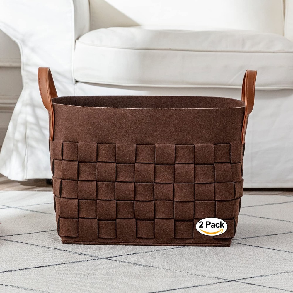 boldmonkey Laundry Basket 15 " x13 x11 2 Pack, Large Rectangular Felt Fabric ...