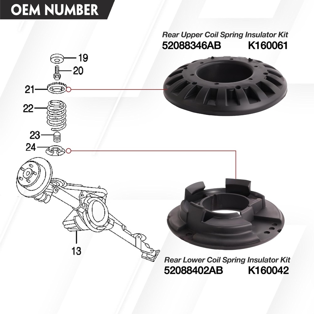 4 PCS Rear Upper and Lower Coil Spring Insulator Kit Compatible with Jeep Gra...