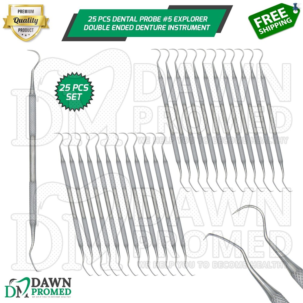 25 Pcs Dental Probe #5 Explorer Double Ended Denture Instruments German Grade