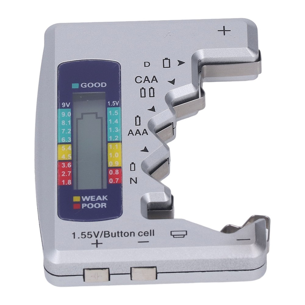 Digital Battery Tester LCD Screen Button Cell Battery Checker Silver