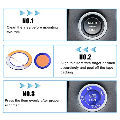 Engine Start Stop Button Cover Kit One Click Push Start Button Trim Blue
