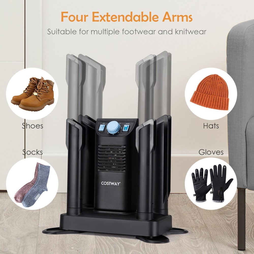 Electric 4 Shoe Dryer Deodorizing Boot Warmer W/ 180 Mins Timer & Heating Blower