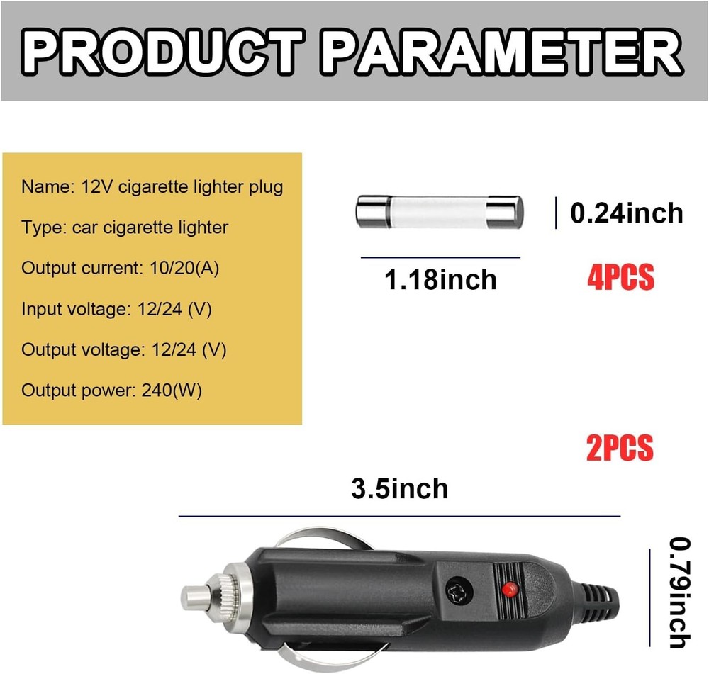 2 PCS Cigarette Lighter Male Plug, 12V Copper Cigarette Lighter Replacement Aux
