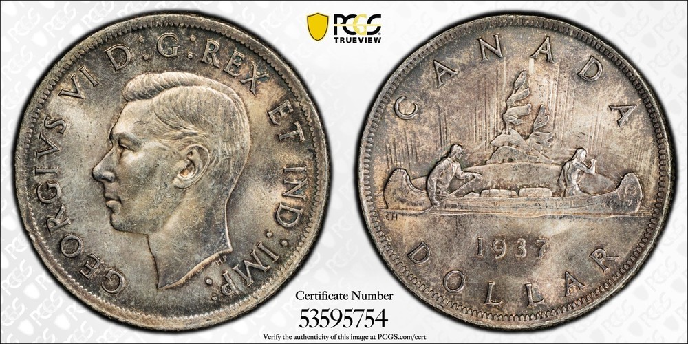 1937 Canada silver $1 PCGS UNC Detail