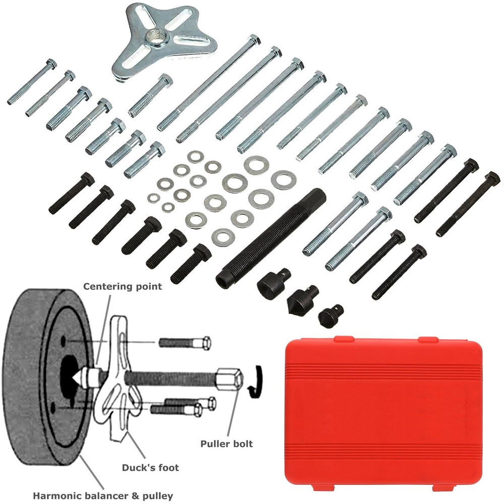46pc Harmonic Balancer Puller Tool Set Gear Pulley Steering Wheel Removal