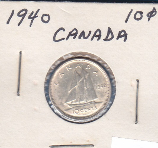 1940 Canada 10 Cent Silver Coin