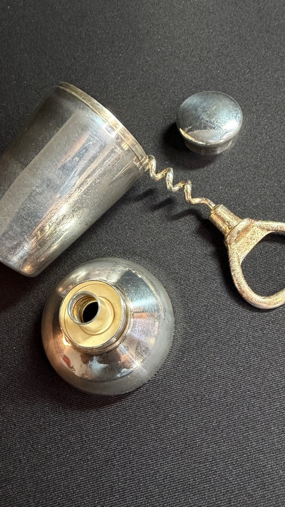 NAPIER Silverplate Mini Cocktail Shaker Graduated Jigger 1 &2oz W/ Corkscrew