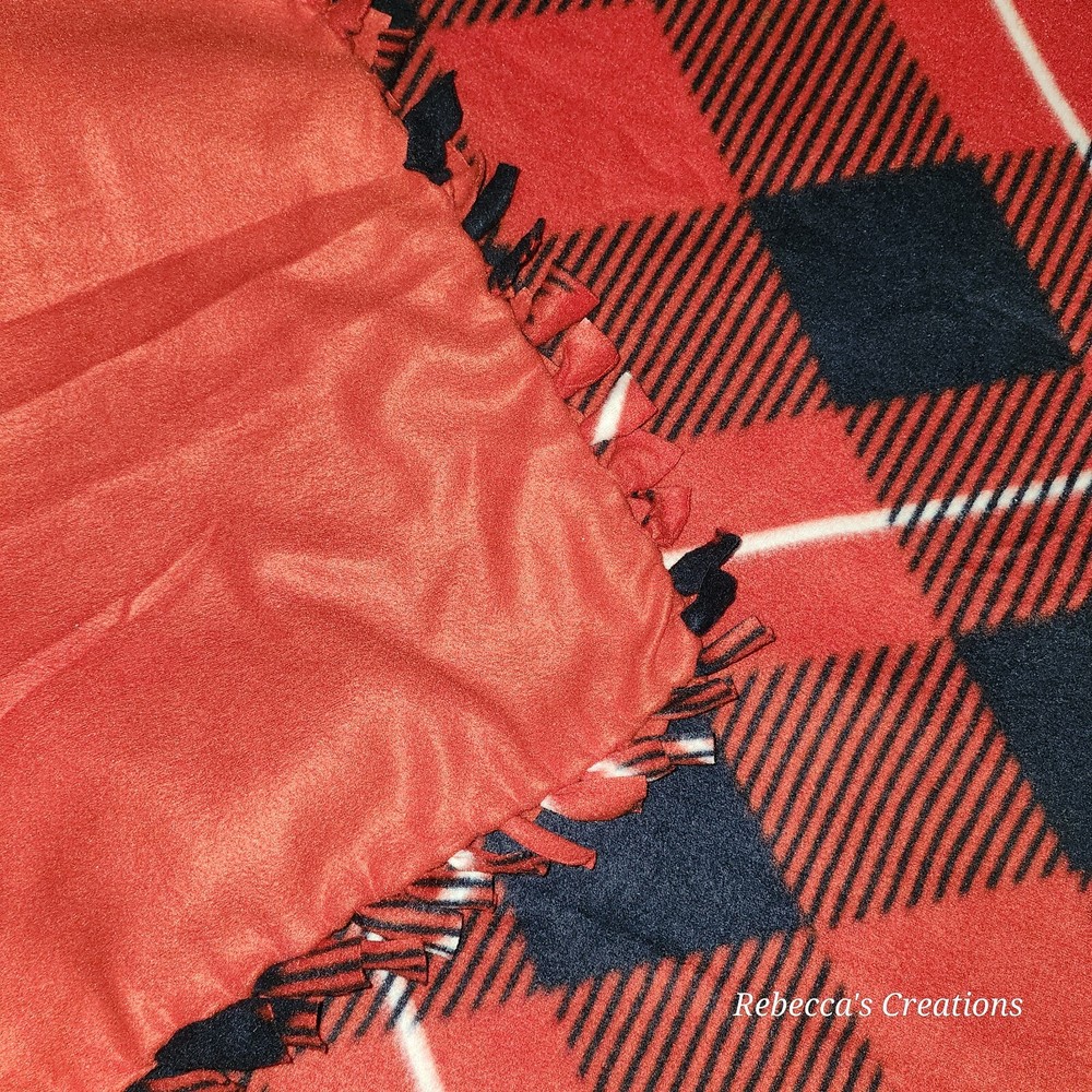 Red Blue White Argyle Plaid WARM HANDMADE 2 layer tie blanket/throw 48"× 60"