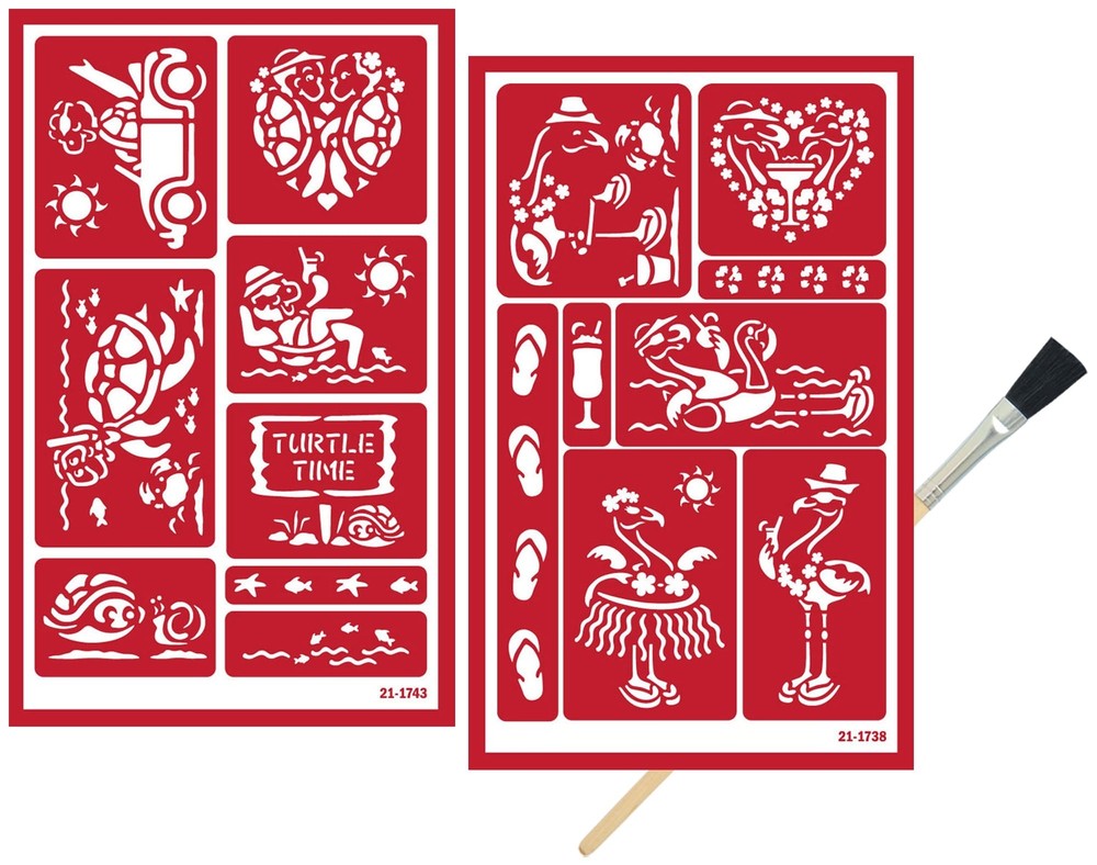 2 Glass Etching Stencils Reusable Template - Hawaii Theme Beach Stencils - Re...
