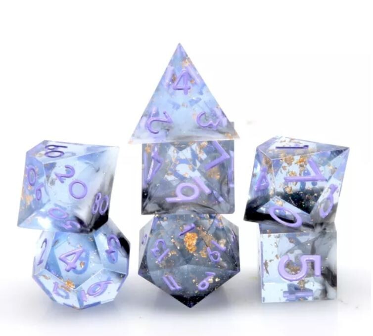 Dark Magic Sharp Edged 7 Dice Set Poly RPG DnD Dungeons Dragons AD&D d20