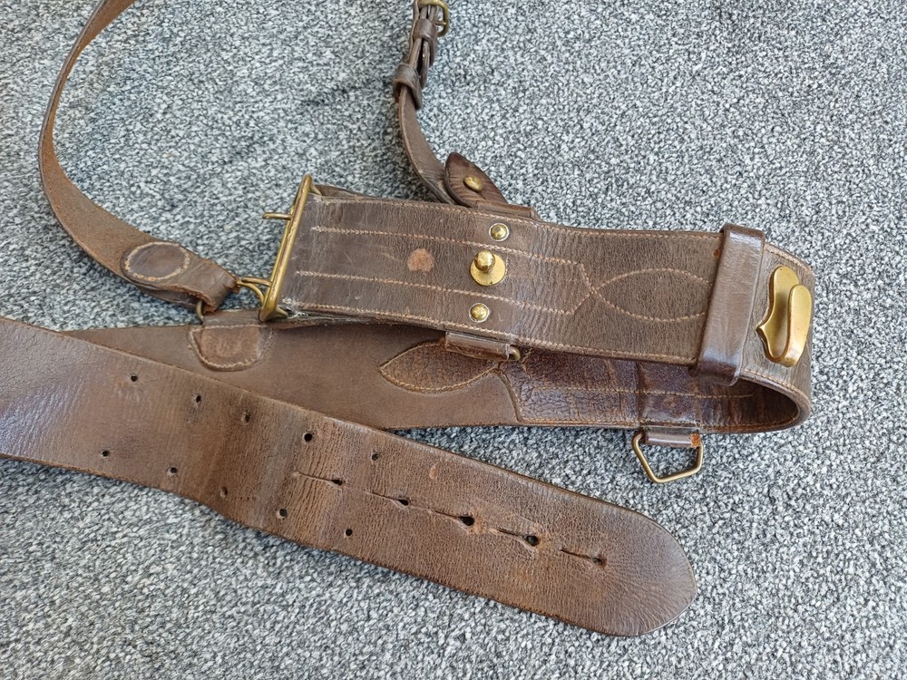 Vintage Military Sam Brown Leather Belt With Shoulder Strap