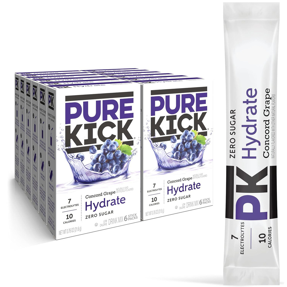 Pure Kick Hydration Singles Drink Mix, Concord Grape, 12 Boxes, 72 Packets