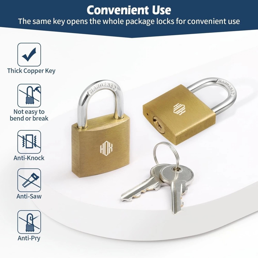 Heavy Duty 12-Pack Padlocks, Solid Brass, Keyed Alike, All-Weather Security