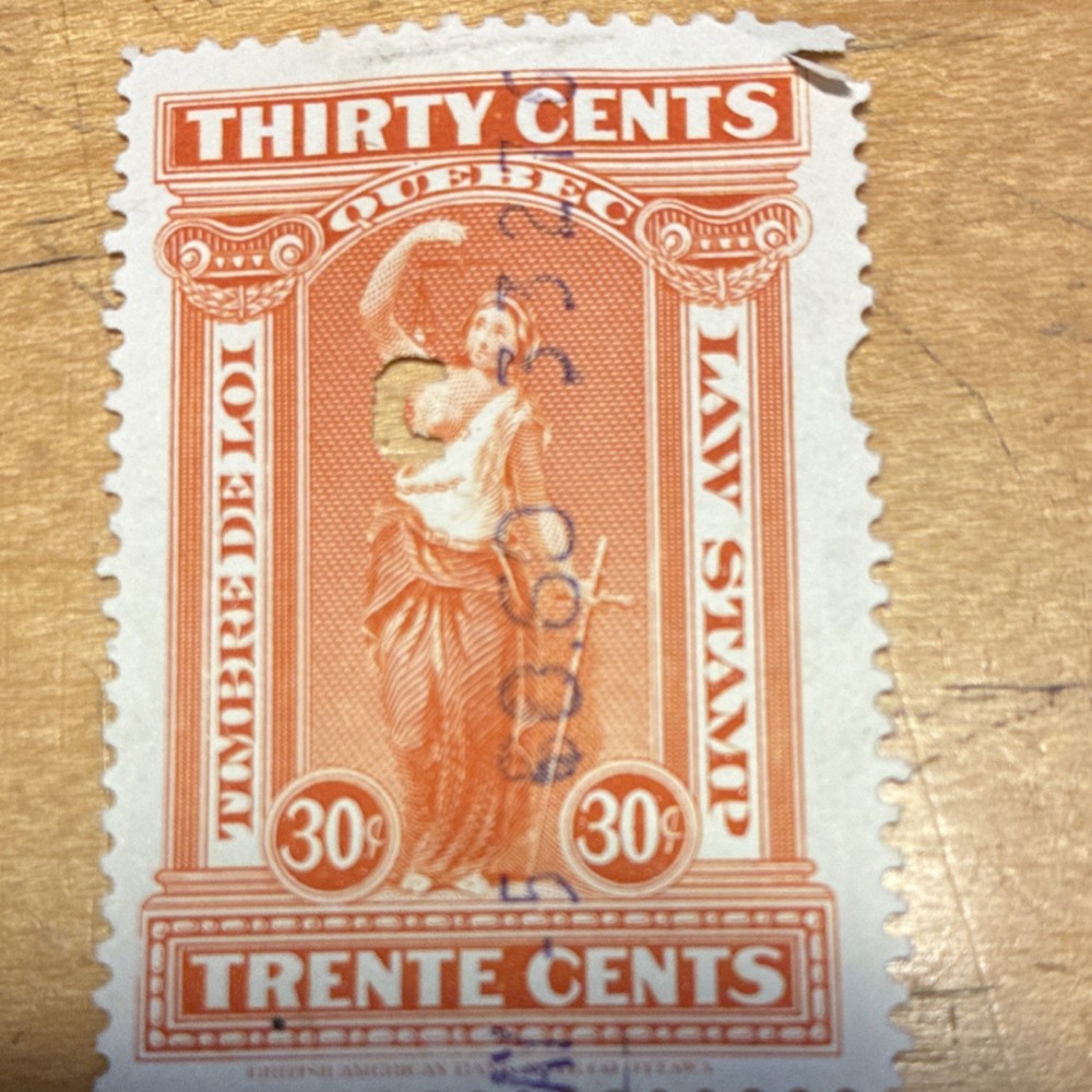 30 cent Quebec law stamp (cancelled)