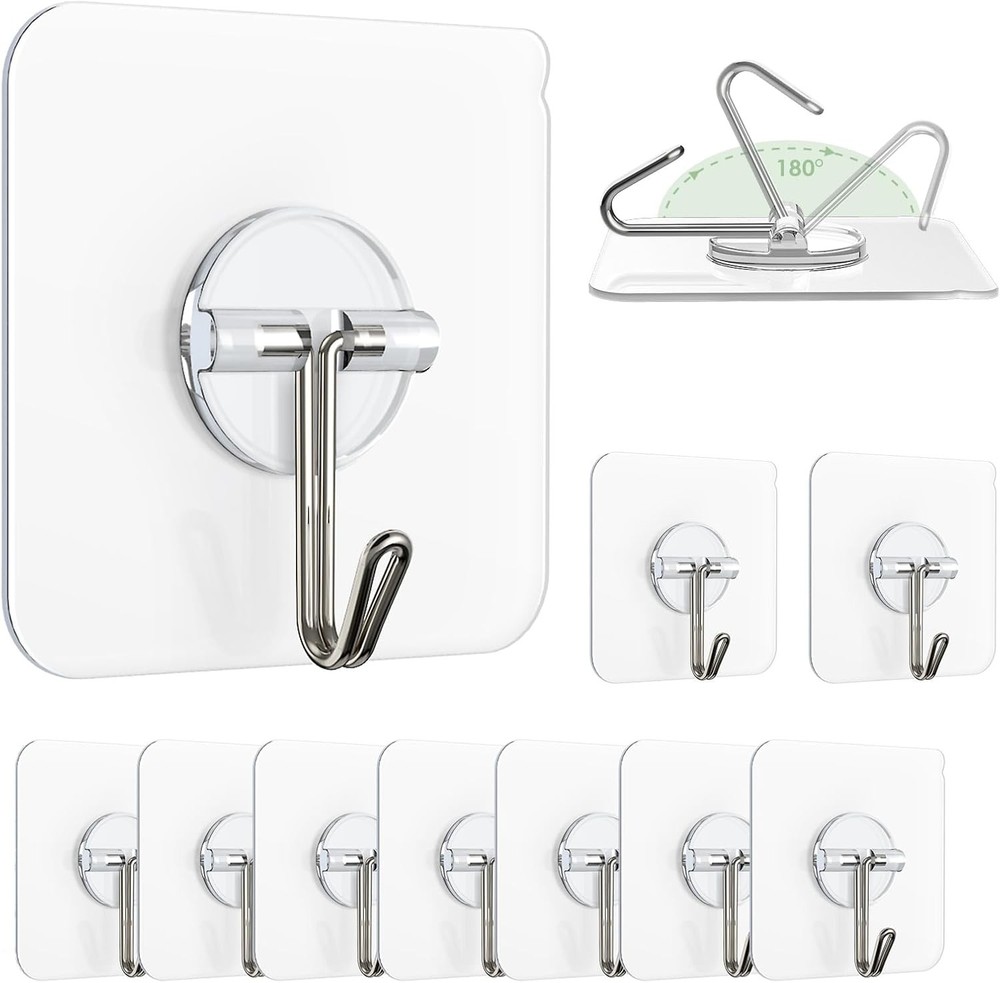 Adhesive Wall Hooks for Hanging, Clear Removable Window 13 lb