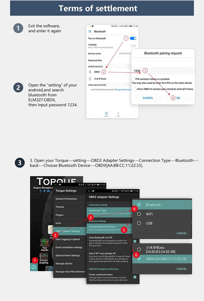 ELM327 OBD2 Code Reader Bluetooth Auto Interface Adapter Diagnostic Tool Scanner