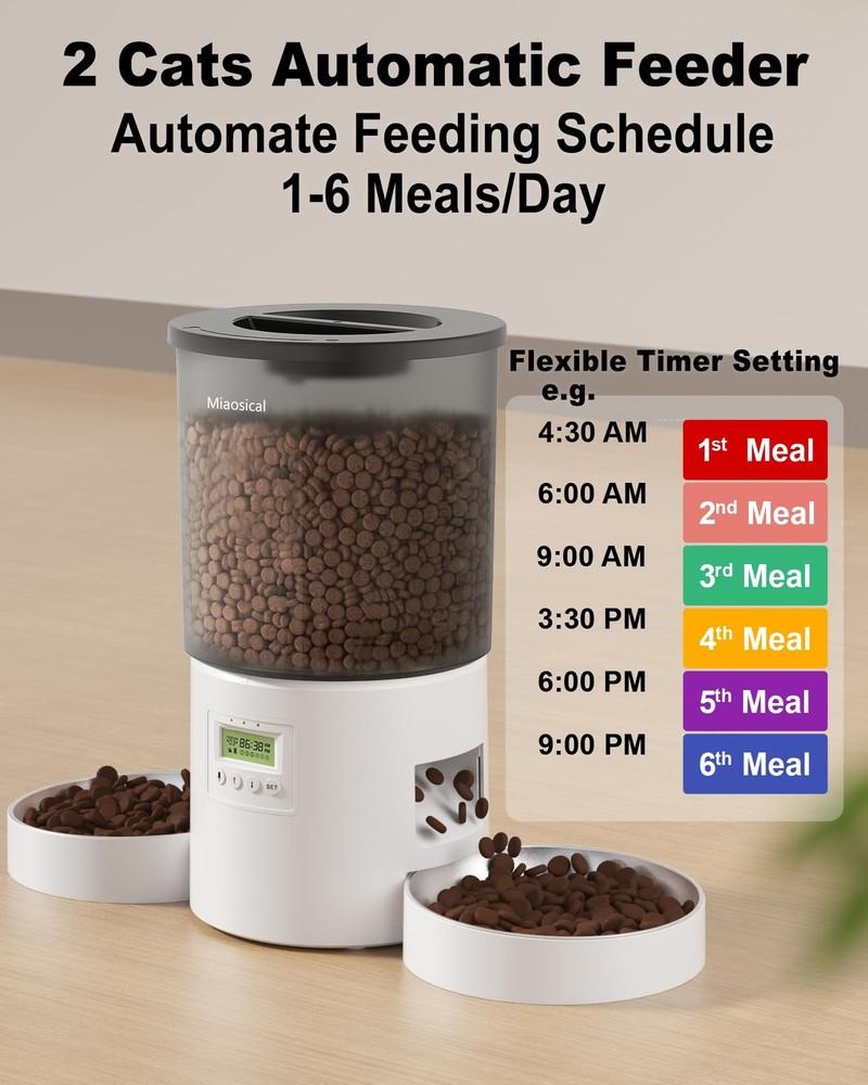 Automatic Cat Feeder 2 Cats 4.2L Dispenser Dual Power Programmable Portion Contr