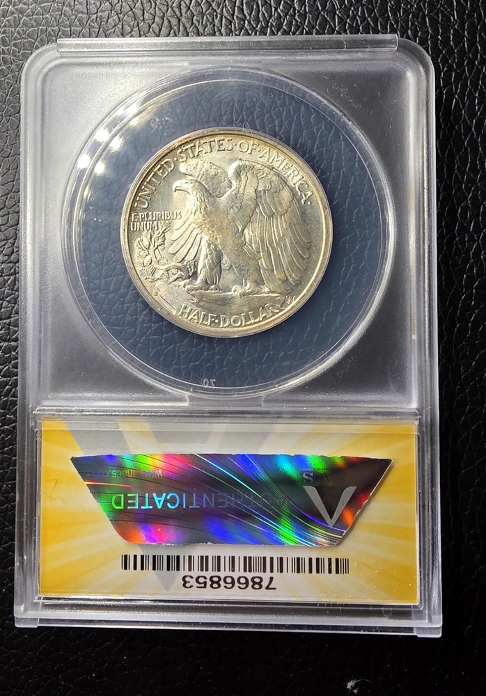 1940-S Walking Liberty Silver Half Dollar. ANACS MS63. Mint State Luster!