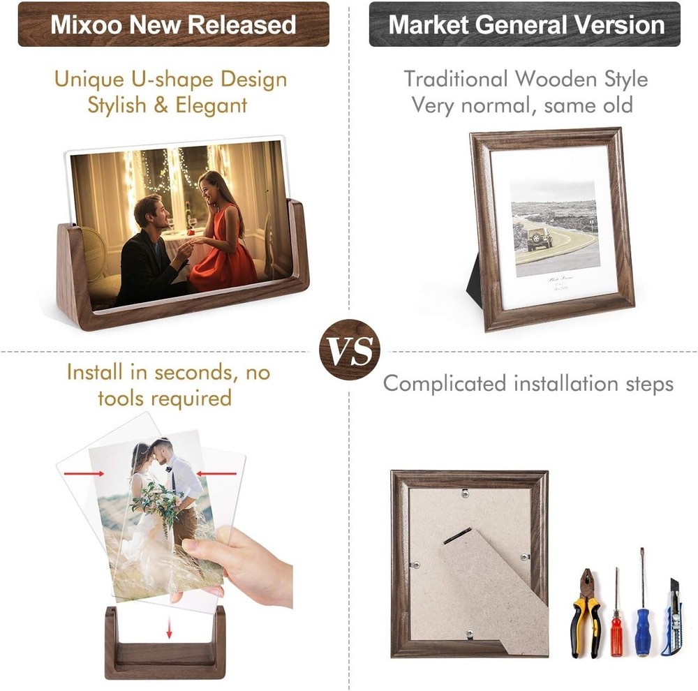 4'' x 6'' Format Picture Frame Desktop Wood Poster Vertical Horizontal
