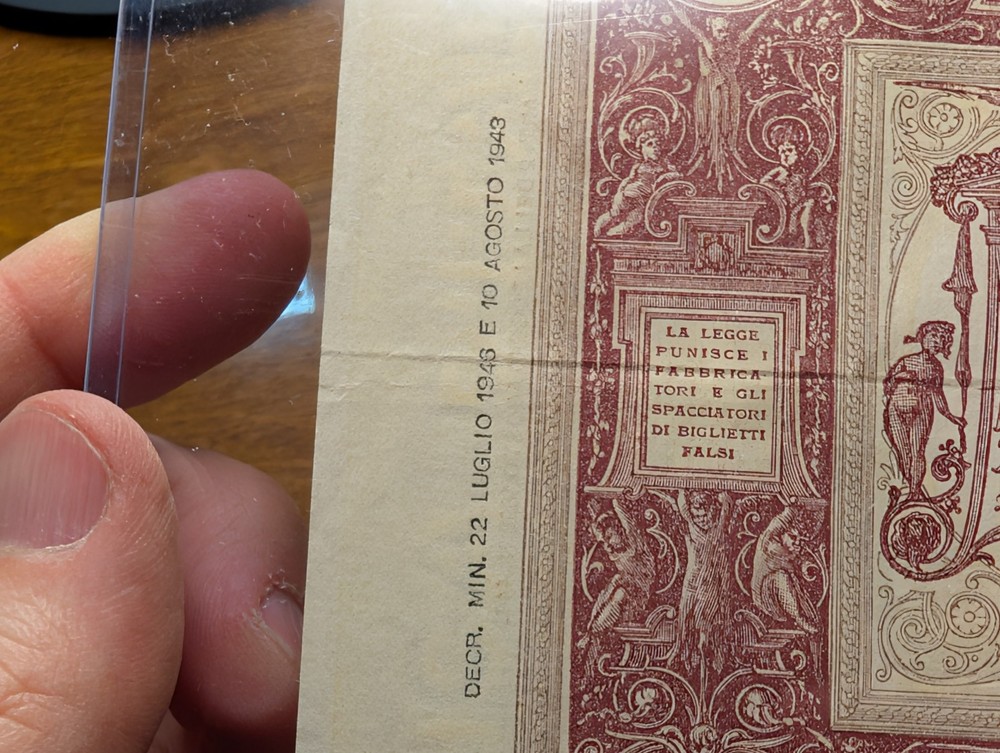 1943 Italy 1000 Lire Banknote