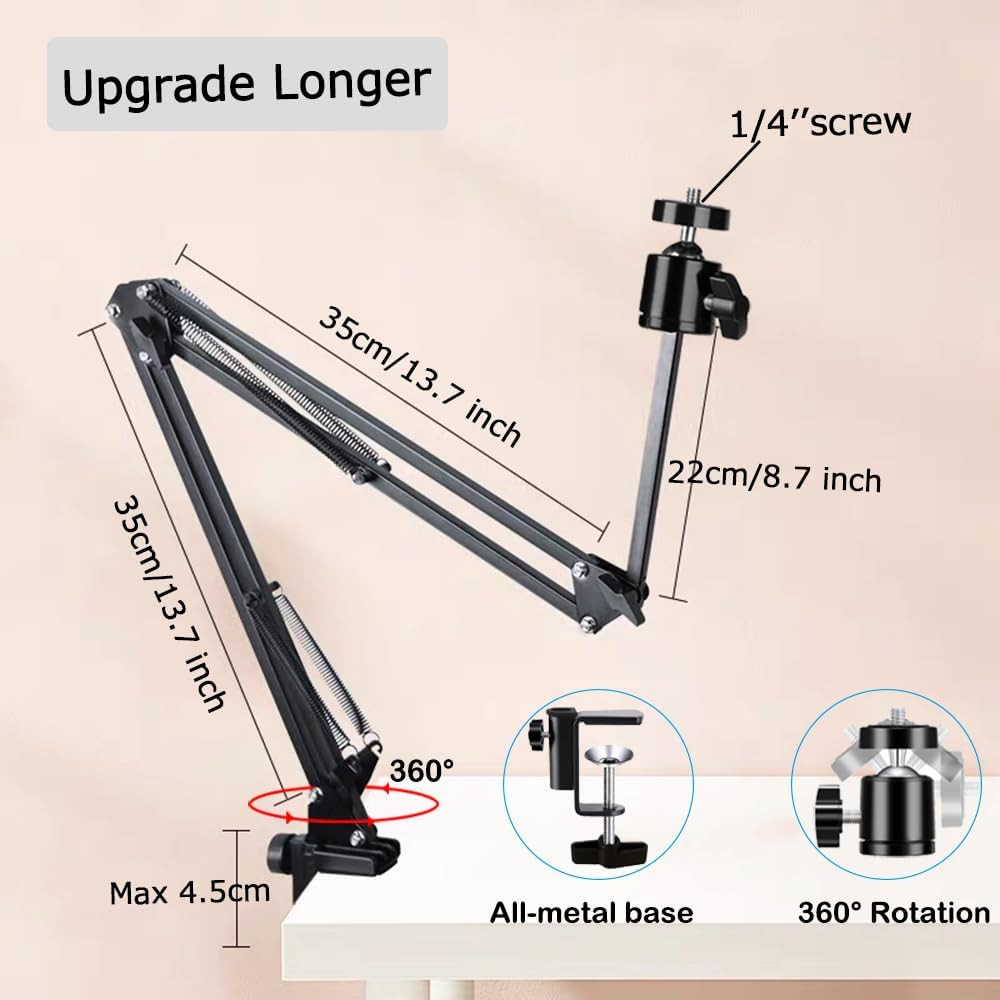 Overhead Tripod Mount for Camera Webcam Ring Light, Long Over Head Articulating