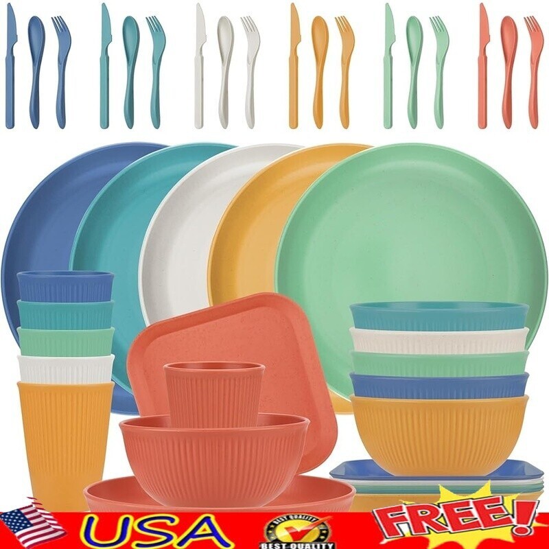 42-Piece Unbreakable Wheat Straw Dinnerware Set 6 Microwave Dishwasher Safe New