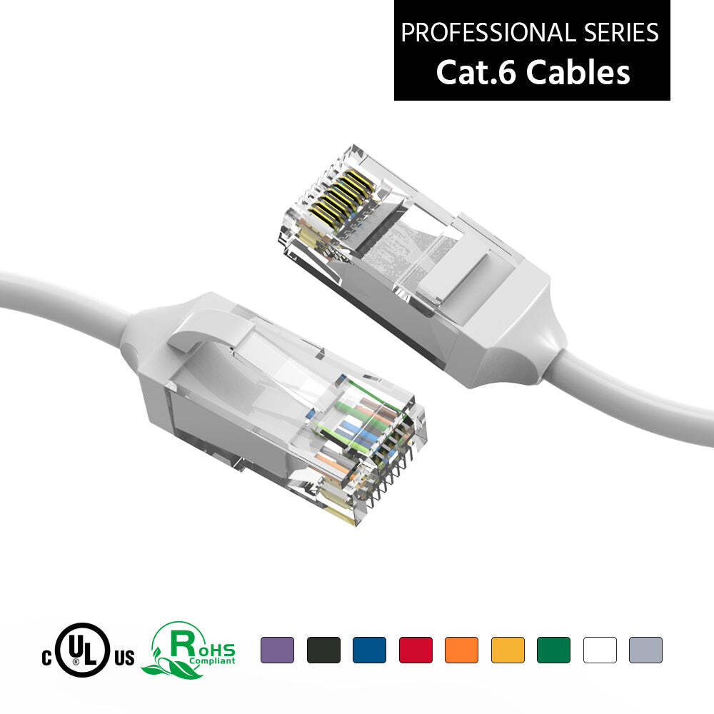 8Ft CAT6 28AWG Slim Ethernet Network Cable White