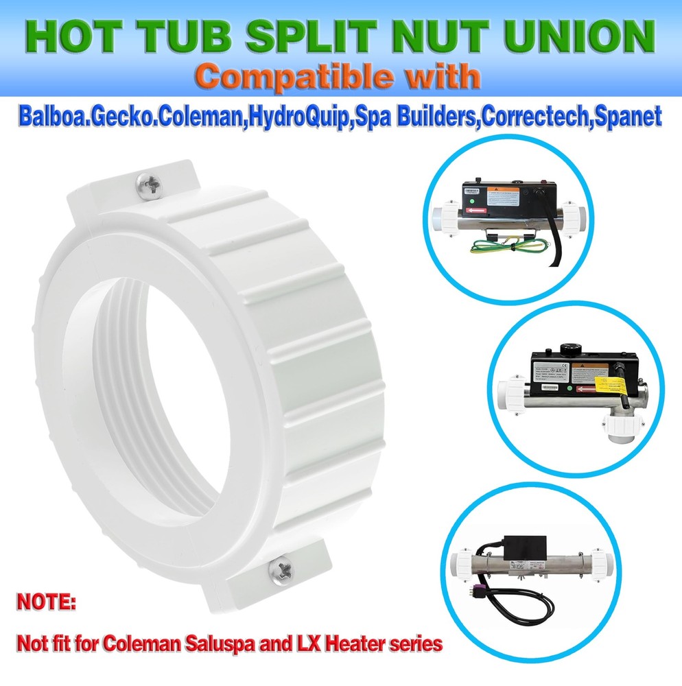（White） 2PCS Pump Union Split Nut 2.5 inch diameter x 2 height, White