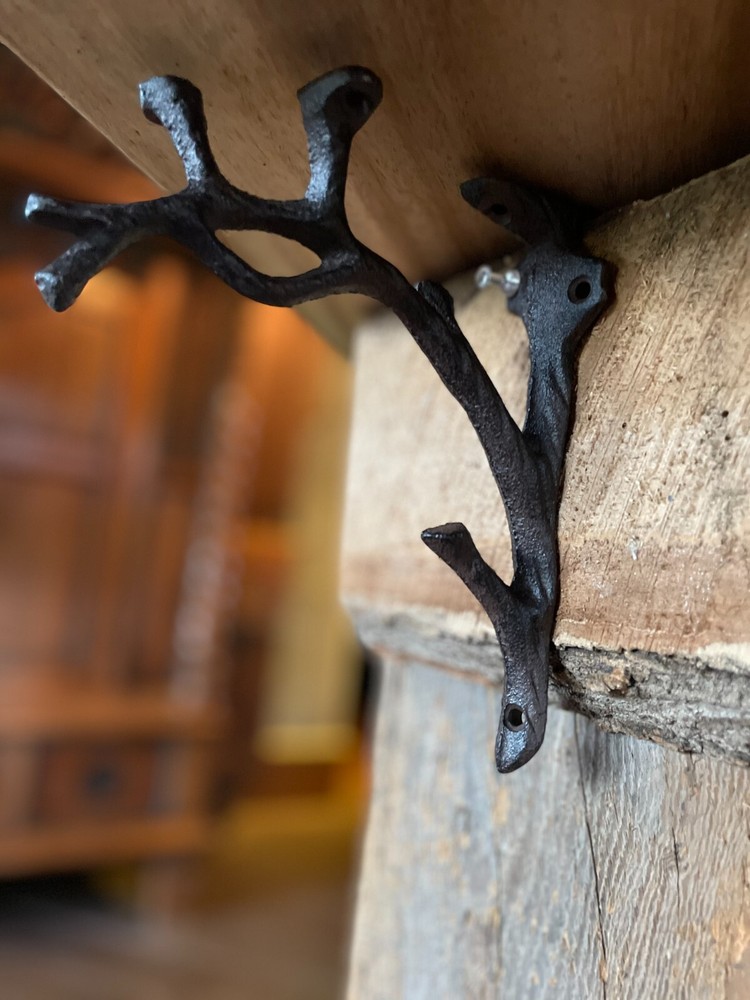Rustic Cast Iron Shelf Brackets Wall Mount Hardware Brace Tree Branch Sculptures