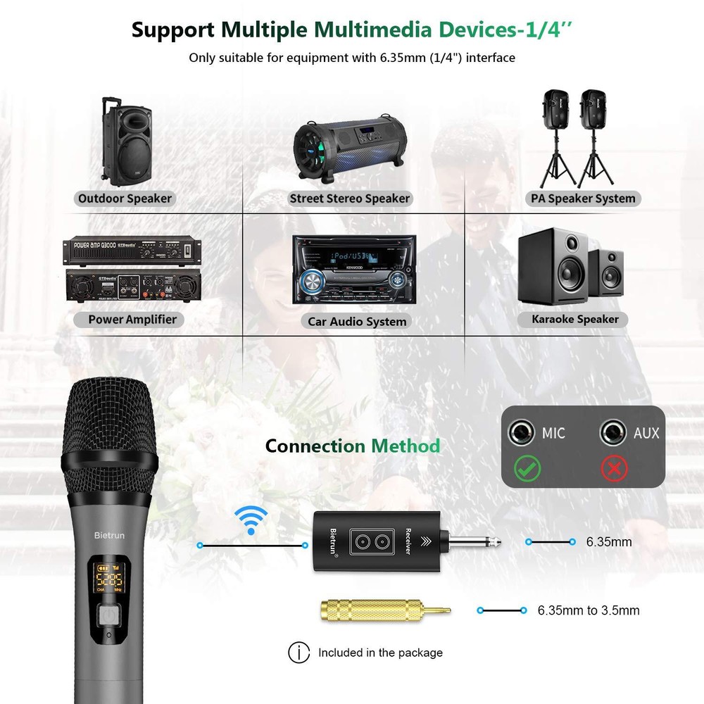 Wireless Microphone with Bluetooth Professional UHF Dual Handheld Dynamic Met...