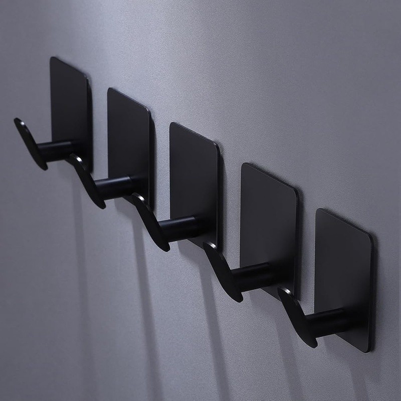 Waterproof Adhesive Hooks Strong Matte Black Wall Mount Towel Hooks Easy Install