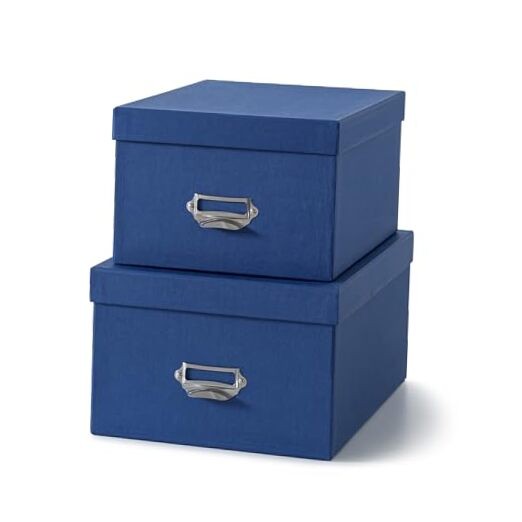 Decorative Cardboard Storage Boxes with Lids, Set of 2 Stacking Keepsake Blue