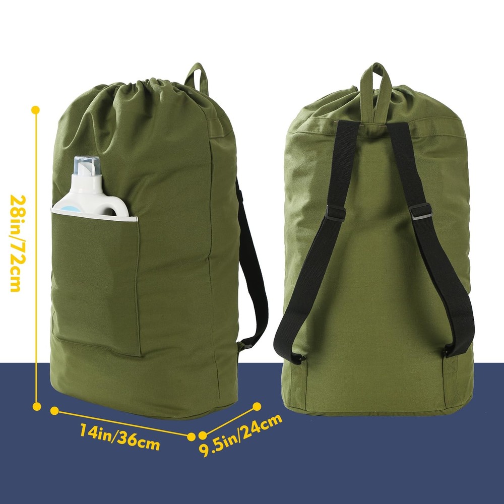 Canvas Laundry bag, Washable Laundry backpack, Adjustable Straps, Large Front...