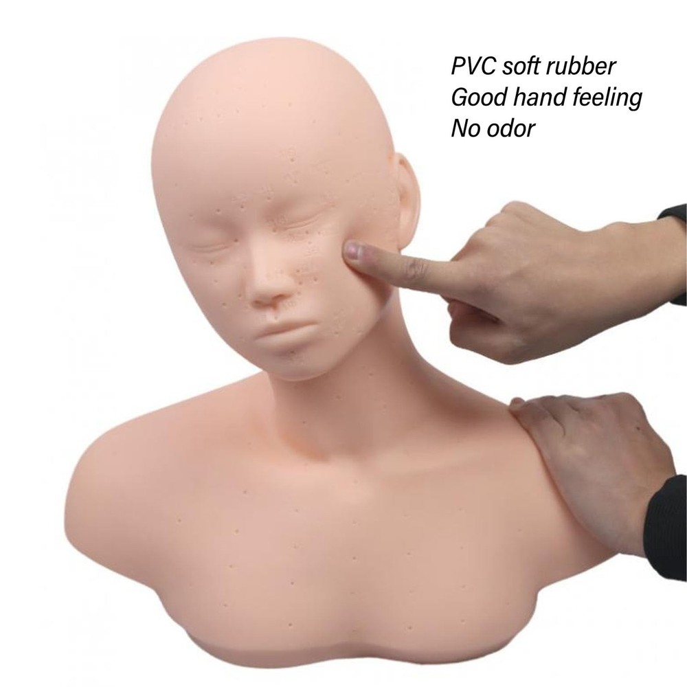 Head with Shoulders, Acupuncture Points, Soft PVC, Wig Stand