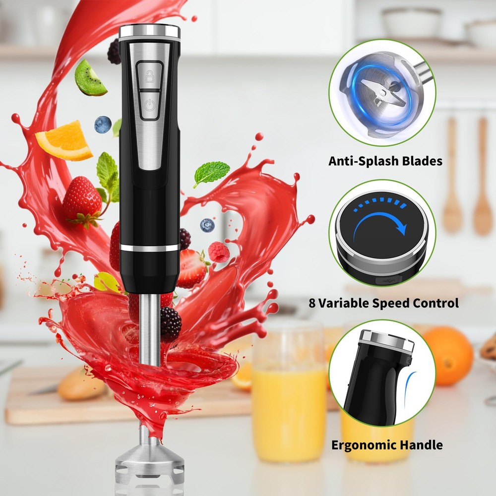 Cordless Immersion Blender Handheld: 4-in-1 Hand Black, Black