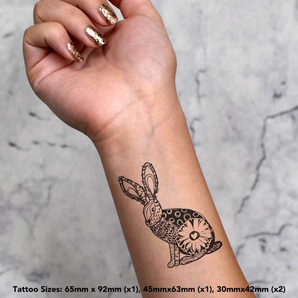 4 x 'Patterned Hare' Temporary Tattoos / Transfers (TO00005667)