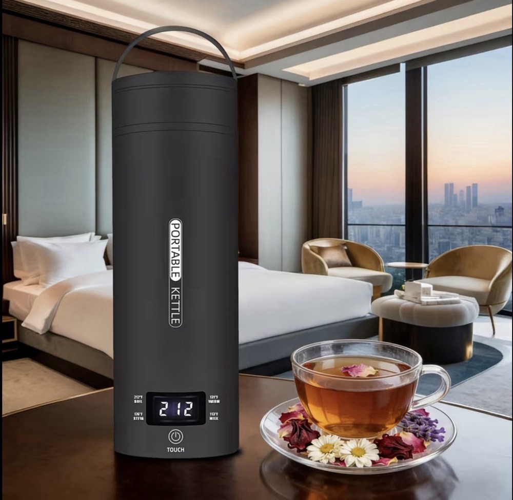 Portable Cordless Electric Kettle 450ml Black Temp Control, Auto Shut-Off