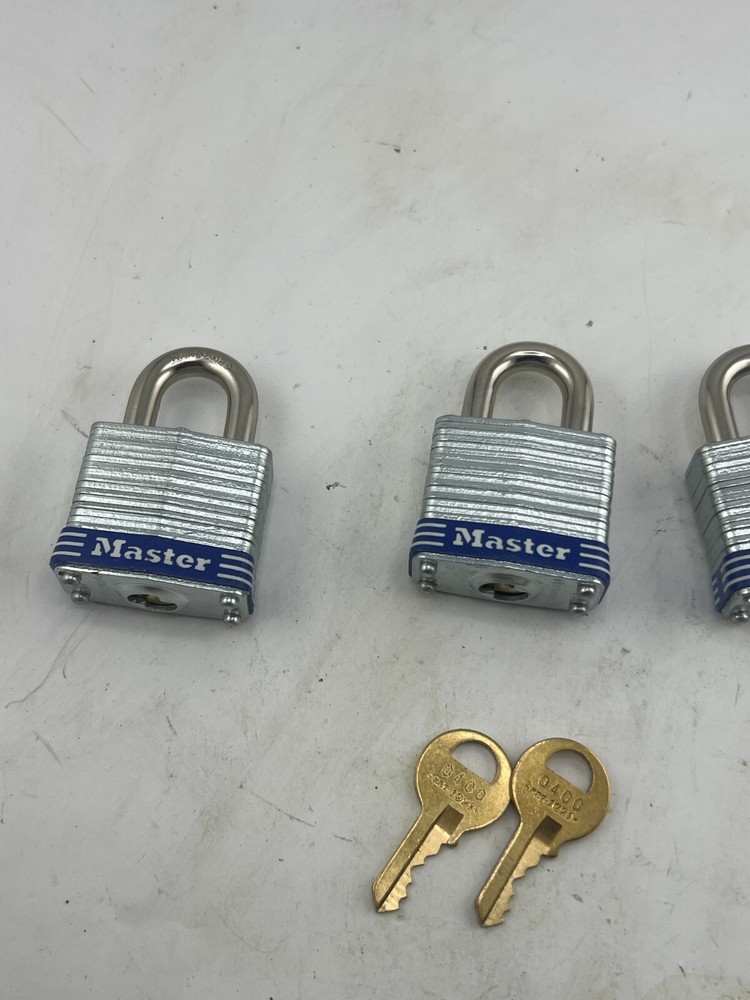 QTY 4 Vintage Master Lock No. 1 Laminated Hardened Padlock with Key