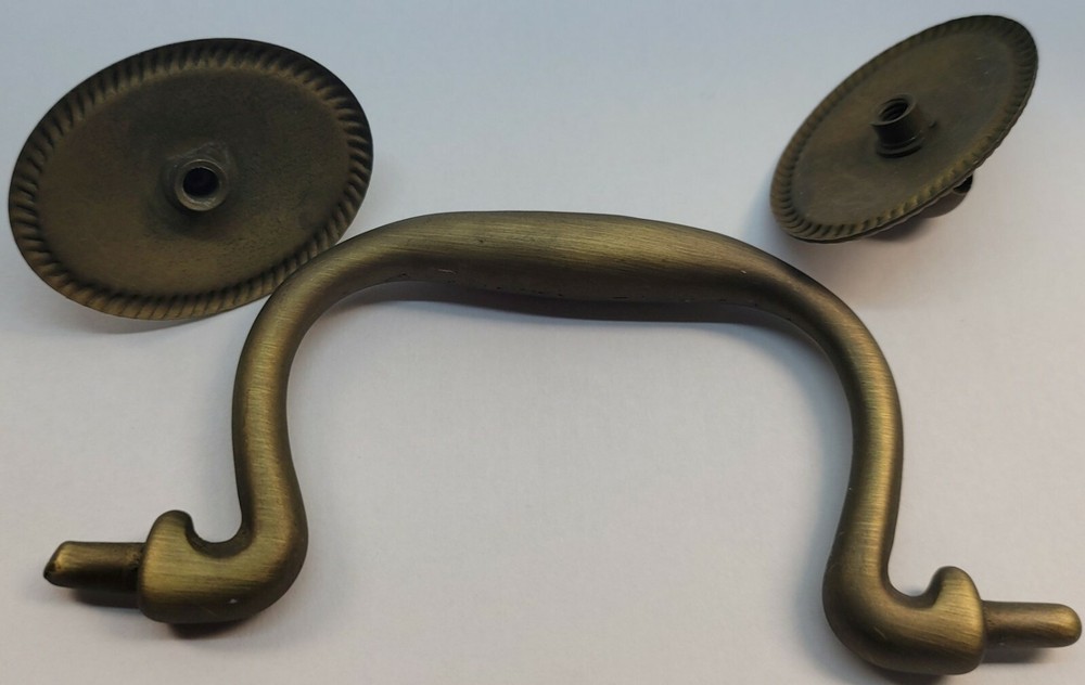 Oval Rosette Rope Pattern back plate Bail Pull handle mid century modern antique