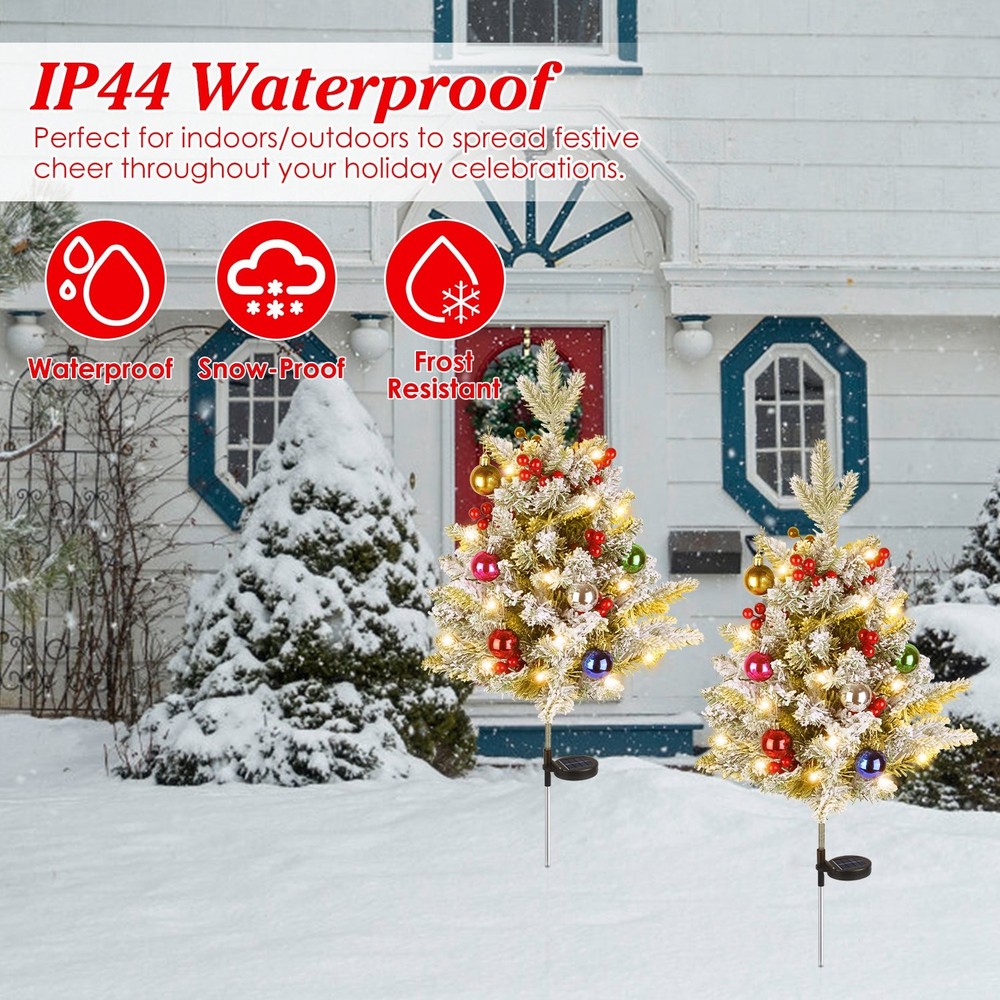 2Pack Lighted Artificial Christmas Tree with Solar String Lights Yard Decoration