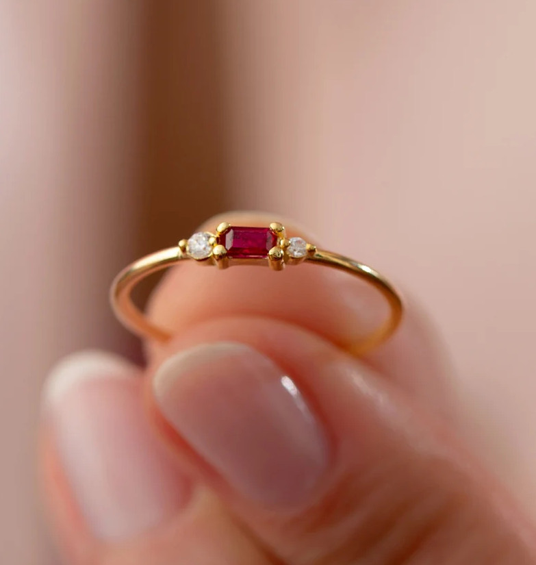 Natural Ruby Ring Minimalist Birthday Anniversary Gift for her 925 Silver