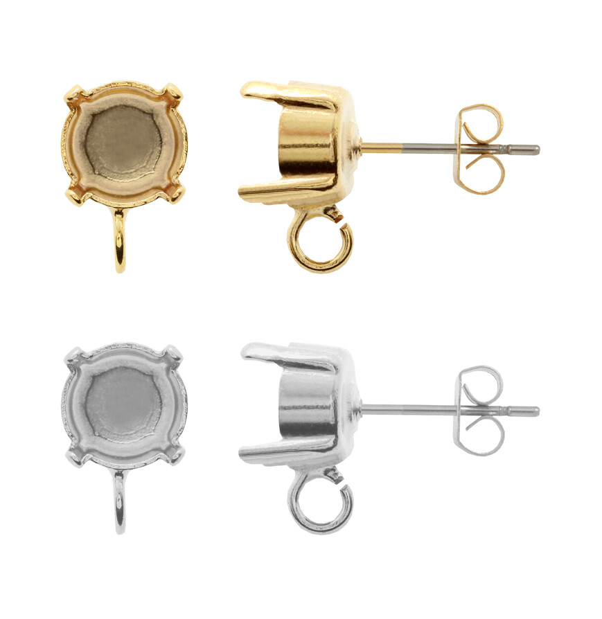 Brass Stud Post Earring Bases with Open Loop for Chaton Shape Round Crystals