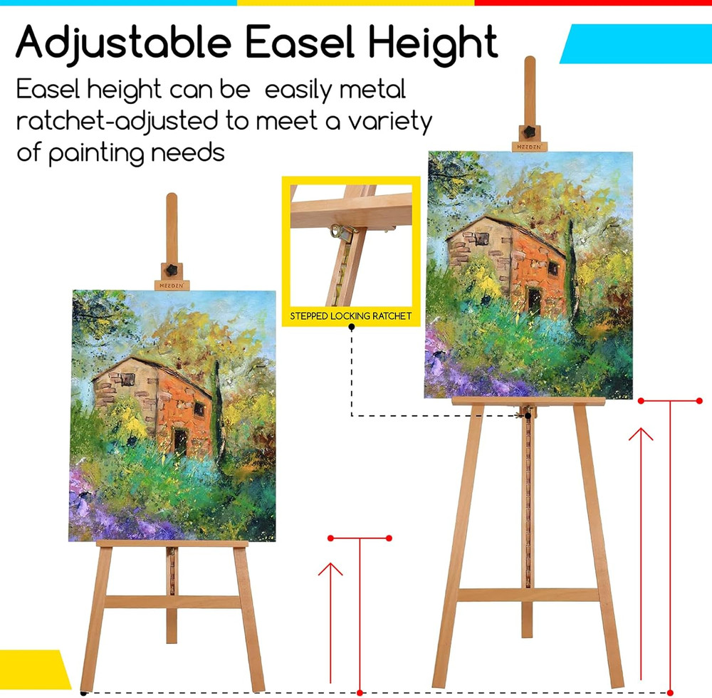 Adjustable Wooden Easel Stand for Painting, Solid Beech, Holds 43" Canvas