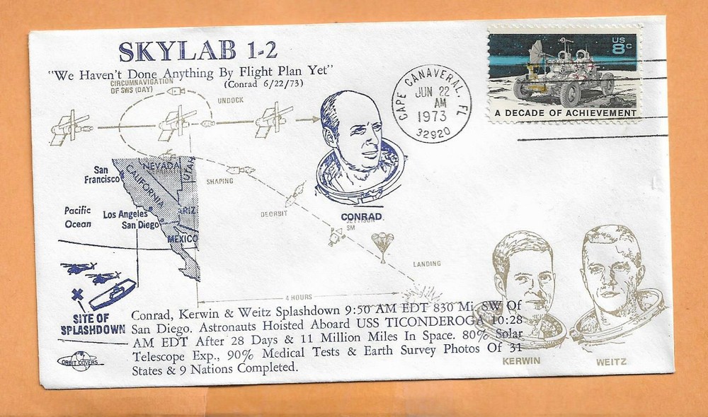 SKYLAB 1-2 CONRAD & KERWIN SPLASHDOWN JUN 22,1973  CAPE  + ORBIT SPACE COVER